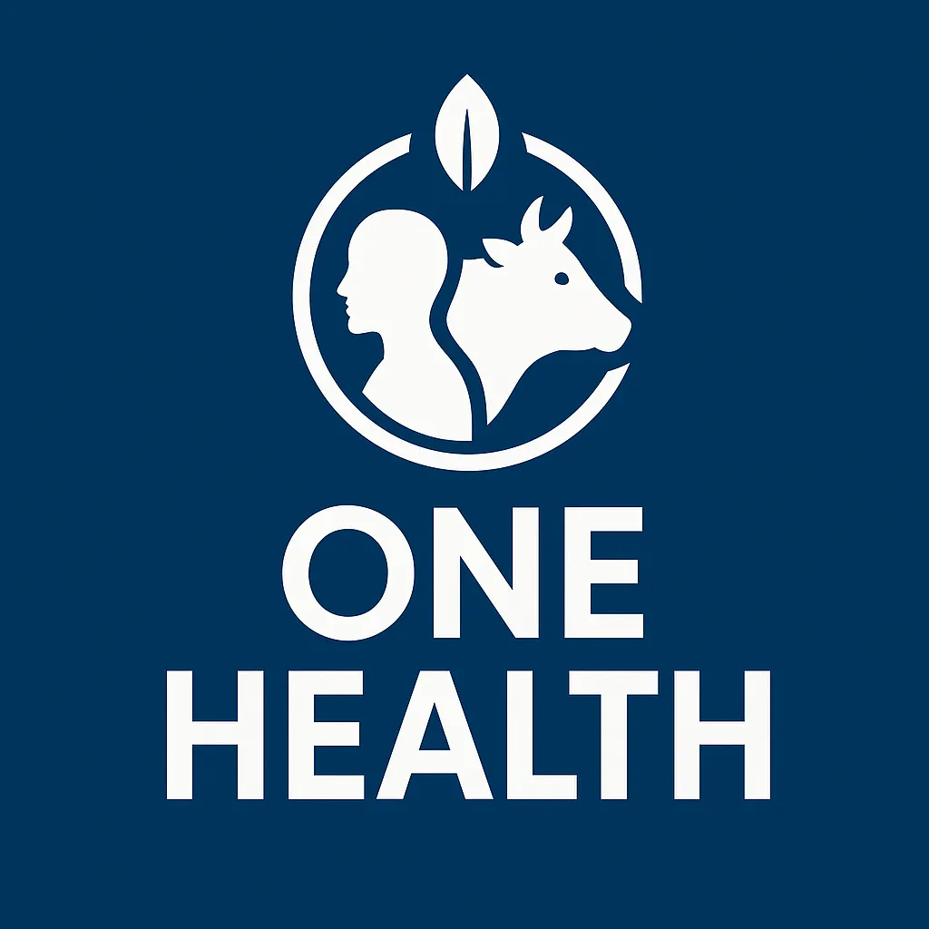 One Health logo with human, animal, and environmental symbols.